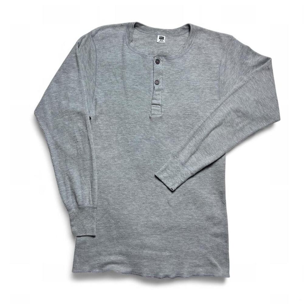Hanes 70s Vintage Gray Cotton Polyester Thermal Long Sleeve Henley Shirt XL